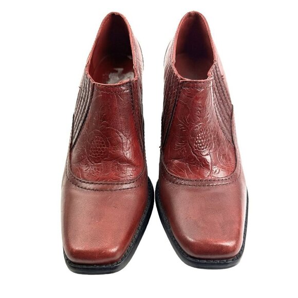 Antonio Melani Shoe Boot 6.5 Red Leather Tooled Western Bootie Heel Womens - Picture 2 of 12